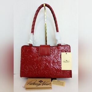 NWT Patricia Nash Rosewood Red Tooled Leather Rienzo Shoulder Satchel Purse